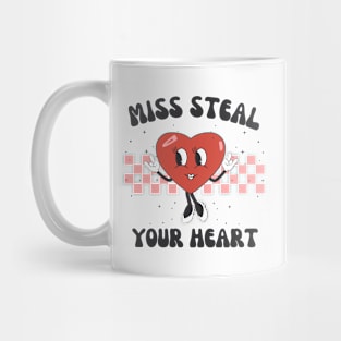 "Miss Steal", a cartoon character with blinking eyes Mug